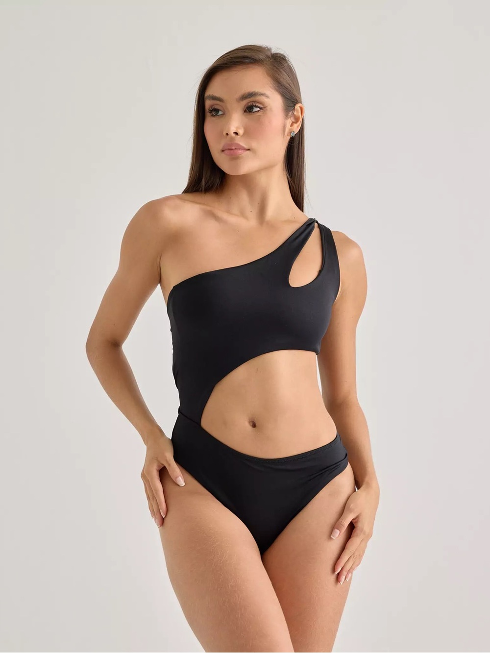 Black One-Shoulder Cutout One-Piece Swimsuit